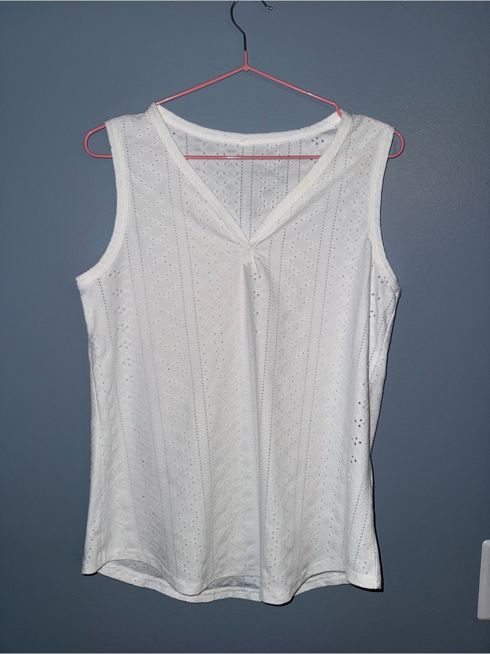 White Sleeveless Eyelet V-Neck Women's Top